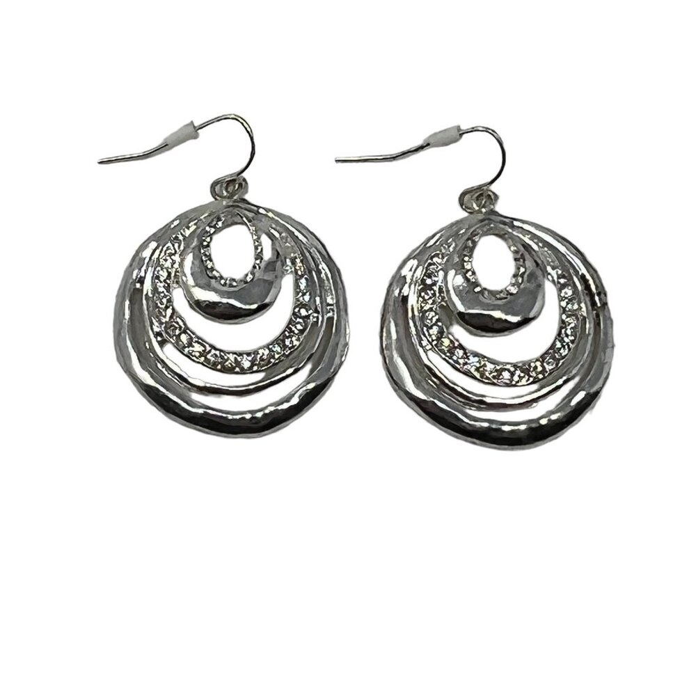 Dangle‎ Pierced Earrings Silver Tone Rhinestone Crystals Wire